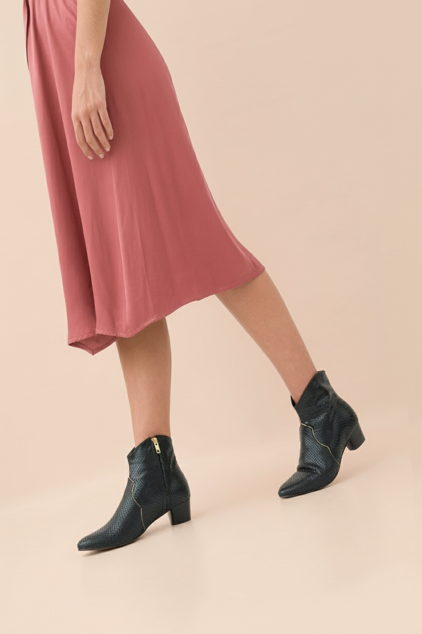 CLOVER Snake Black Ankle Boot