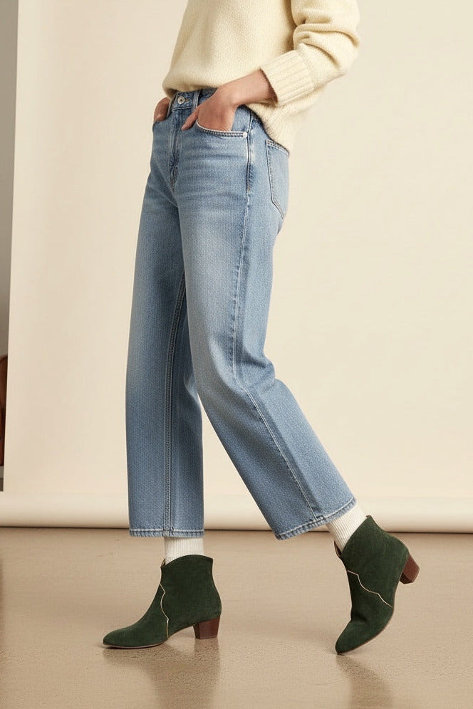 CLOVER Velour Green Ankle Boot