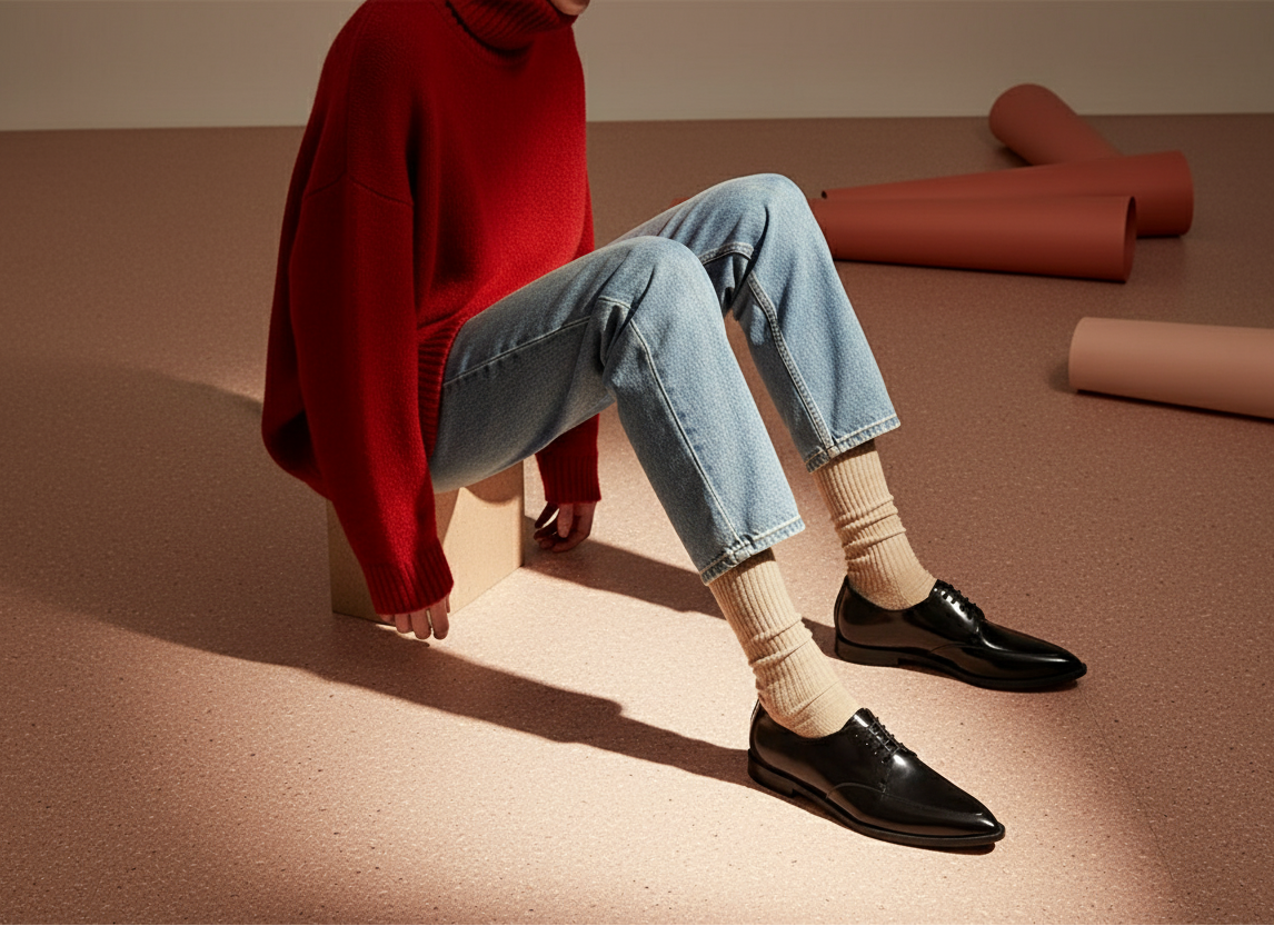 PATTY Black con modelo - Vista lateral con jersey rojo