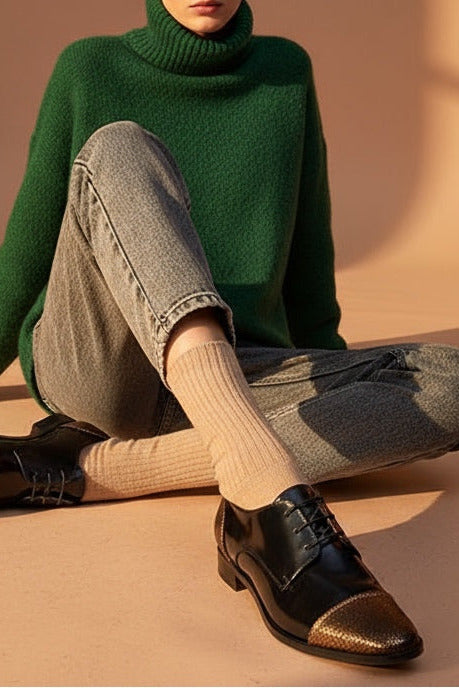 RENE Black & Metallic Cap Toe Brogue