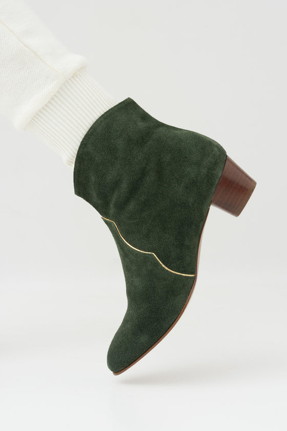 CLOVER Velour Green Ankle Boot