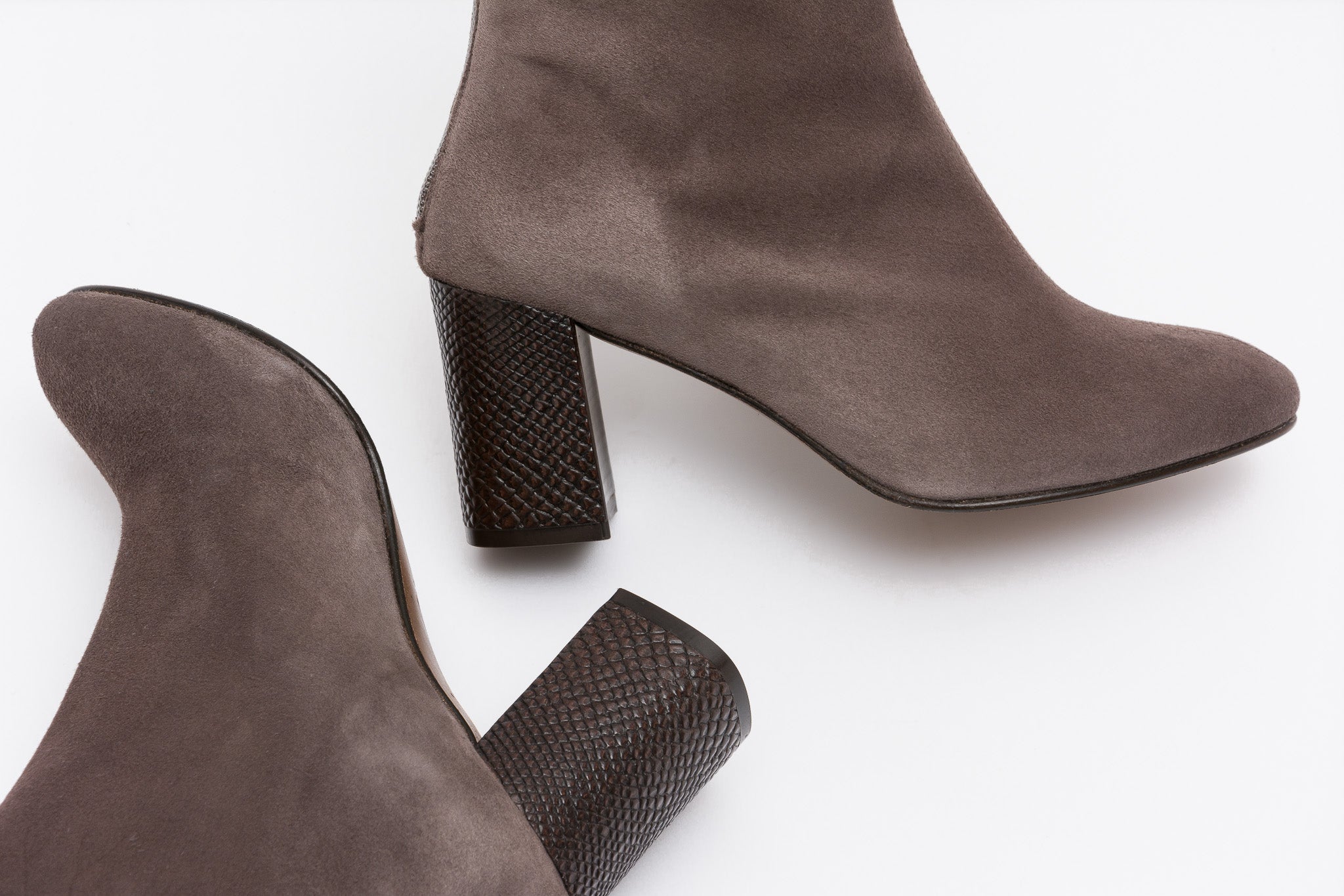 DEANNA Suede Taupe Heel Bootie