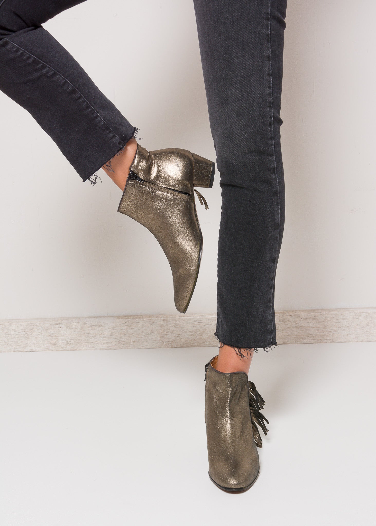 DEVON Metallic Pewter Fringe Bootie