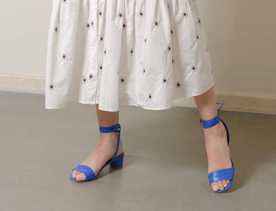 ELLY Blue Wrap-Around Ankle Strap Sandals