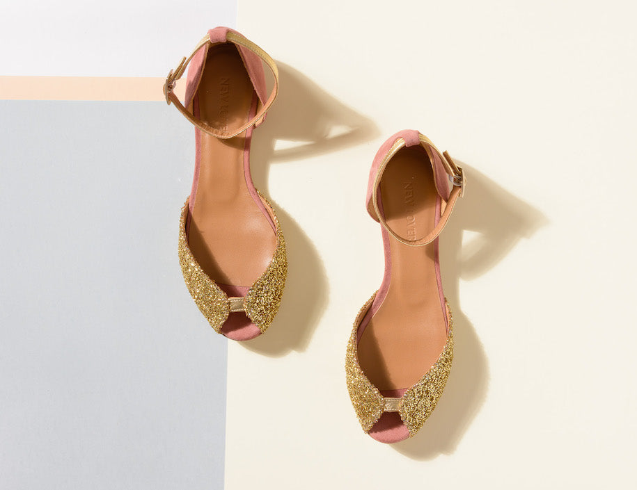 Gold flat peep toe shoes discount
