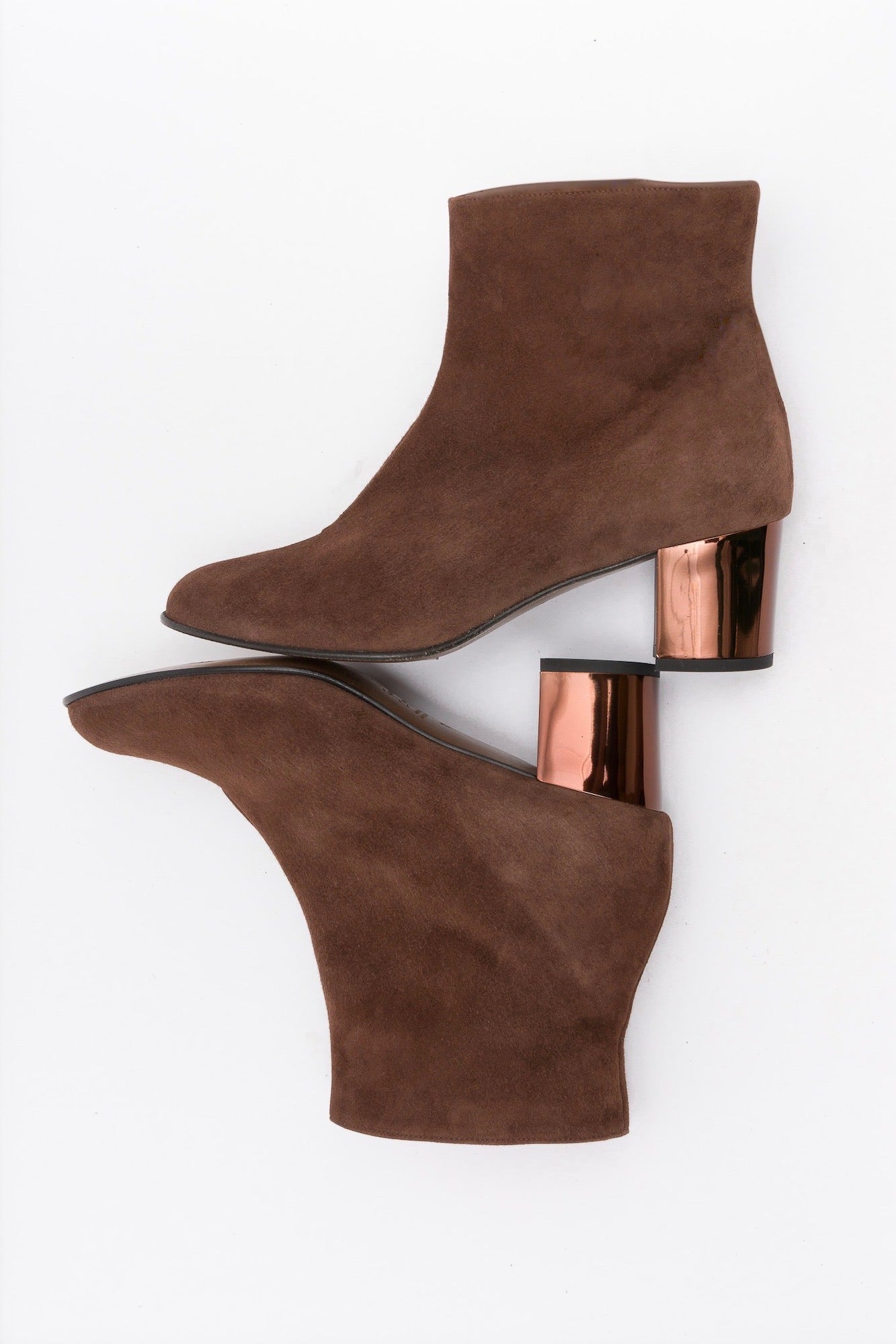 MARAIS Suede Brown Metal Heel Bootie