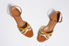 MENPHIS Handbraided Tan Gold Flat Sandals