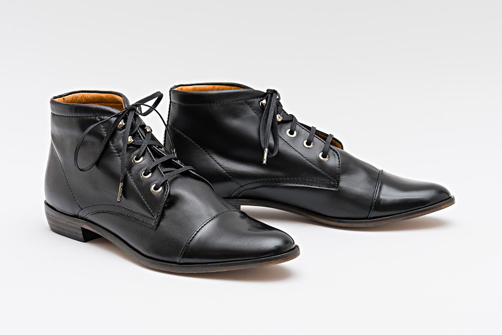 NORMA Black Leather Lace Up Boot