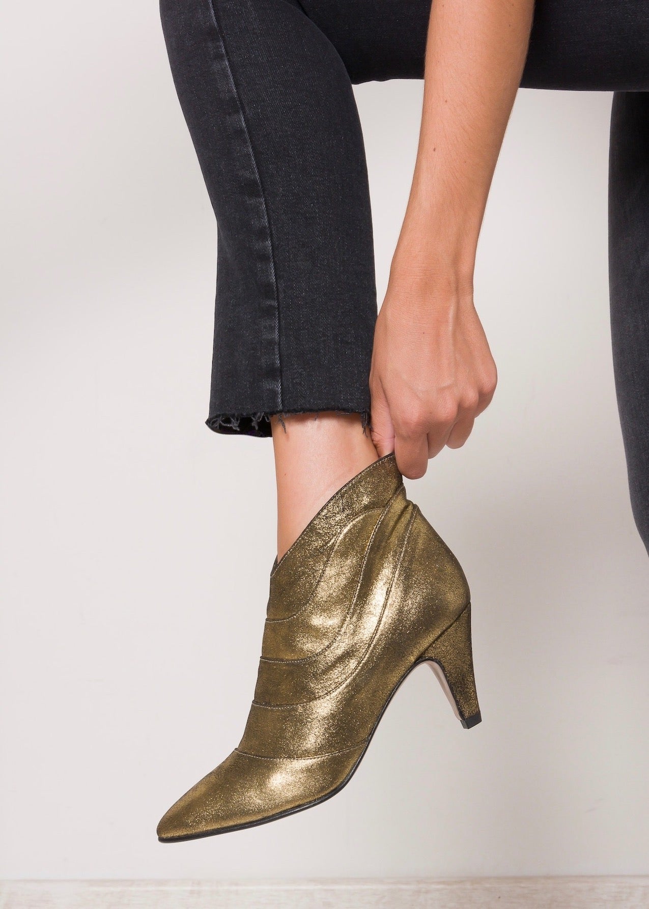 Gold kitten heel booties sale