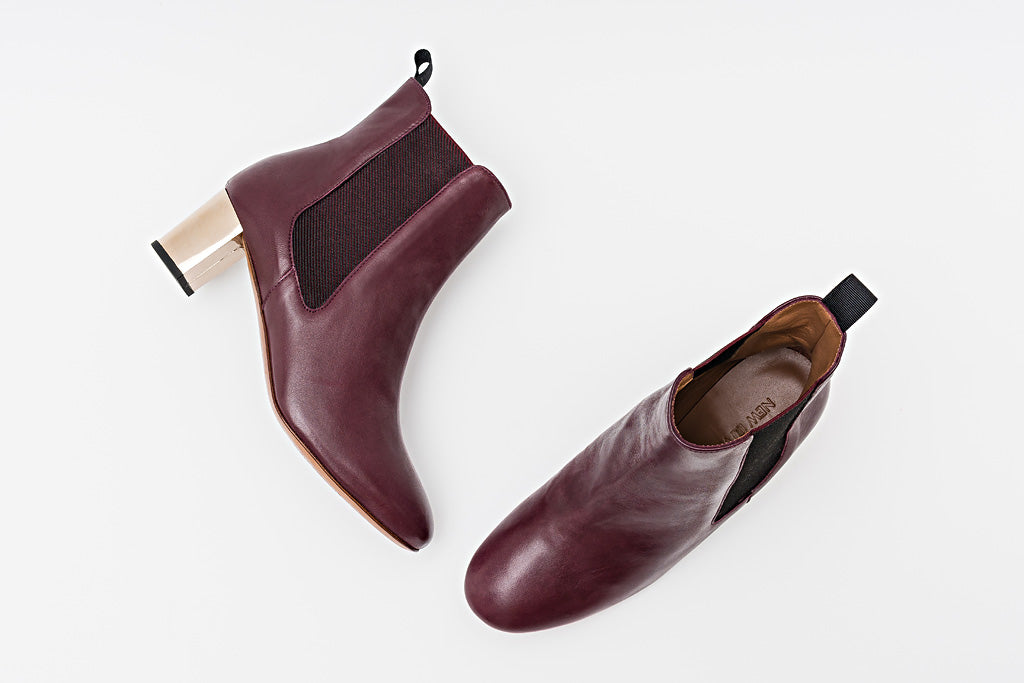 Odelle Bordeaux Chelsea Boot Metal Heel