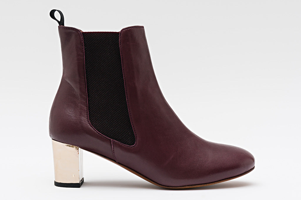 Odelle Bordeaux Chelsea Boot Metal Heel