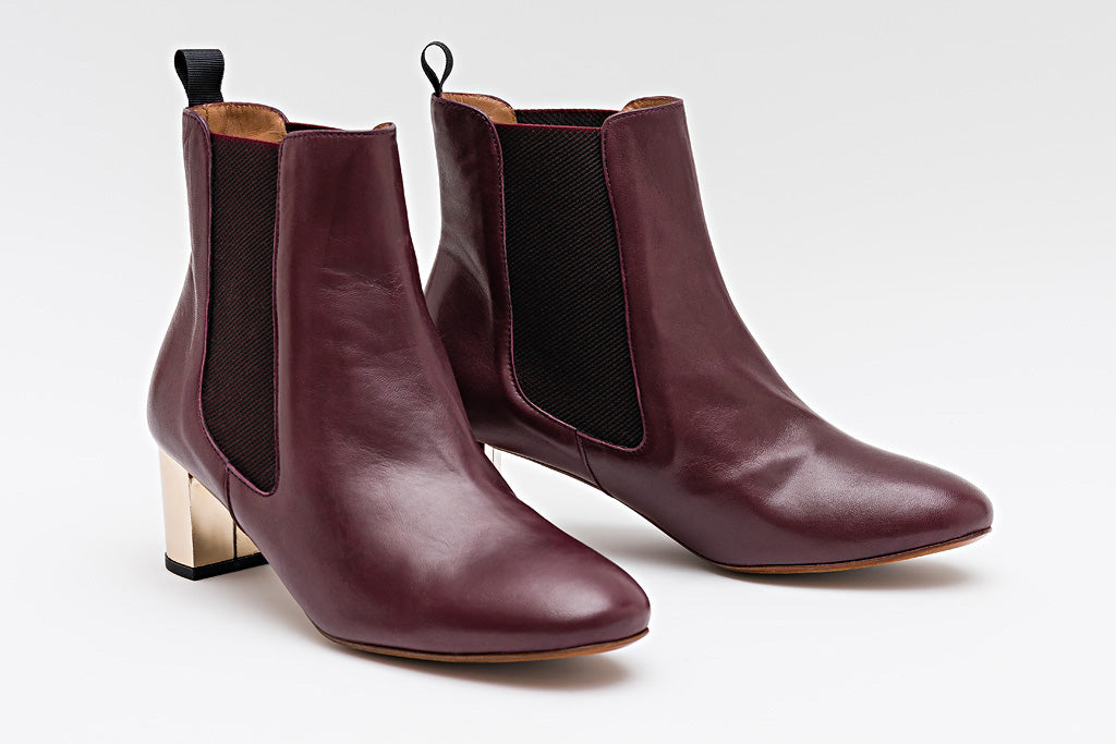 Odelle Bordeaux Chelsea Boot Metal Heel