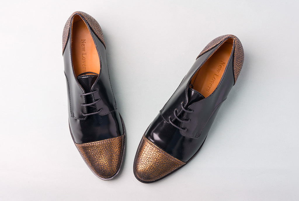 RENE Black & Metallic Cap Toe Brogue