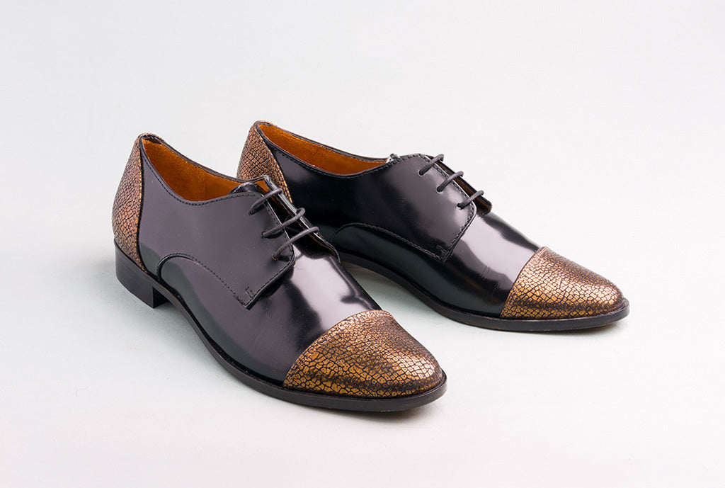RENE Black & Metallic Cap Toe Brogue
