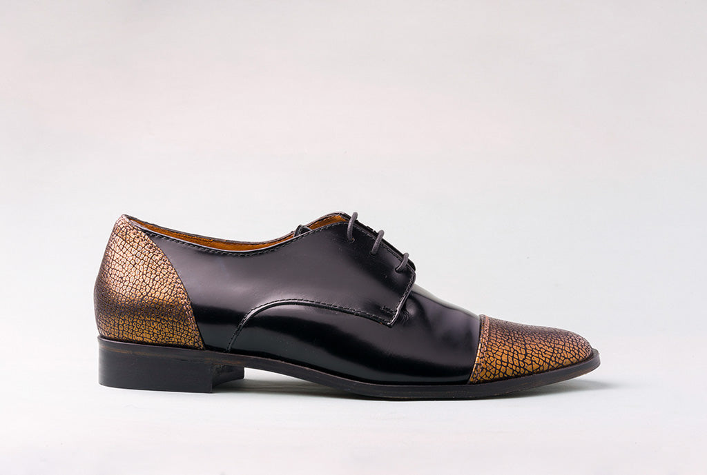 RENE Black & Metallic Cap Toe Brogue