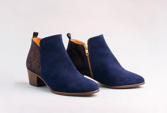 WALLACE Velour Navy Ankle Boot