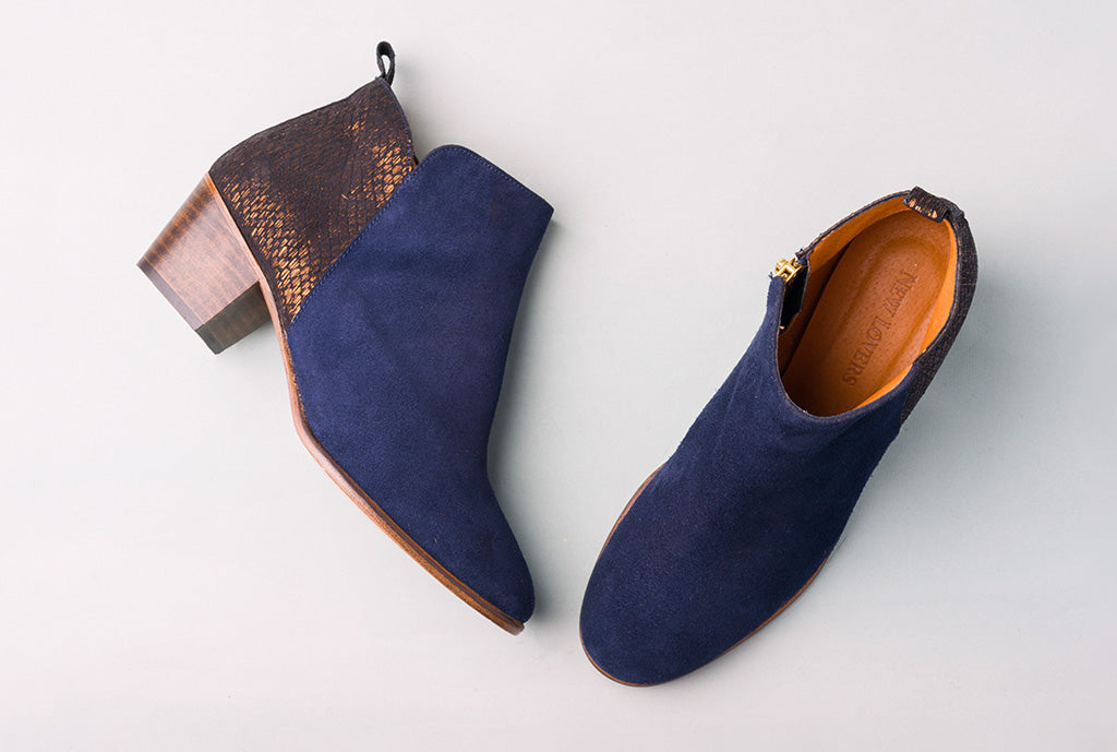 WALLACE Velour Navy Ankle Boot